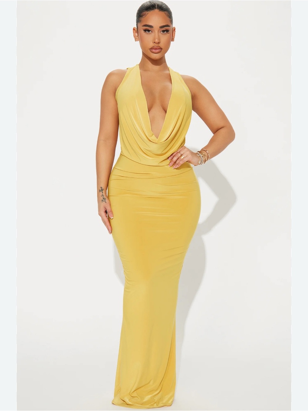 Charlotte Cowl Neck Maxi Dress - Mustard